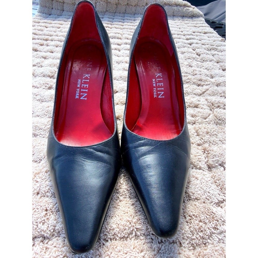 Anne Klein New York Women Black Leather Pointed Toe Stiletto Pumps Made Italy 8